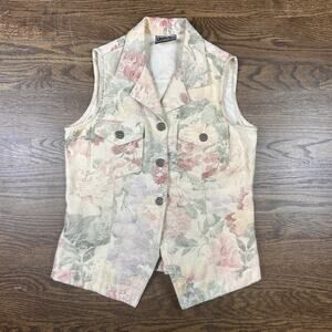 Studio West Vest Womens Small Floral Tapestry Western Button Front Made in USA